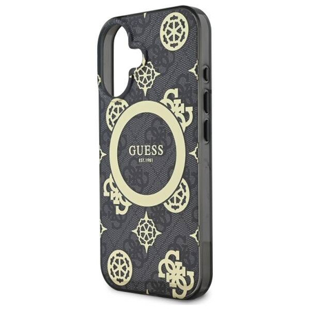 Original Handyhülle IPHONE 16 Guess Hardcase IML Peony On 4G Background MagSafe (GUHMP16SH4PYEEK) schwarz