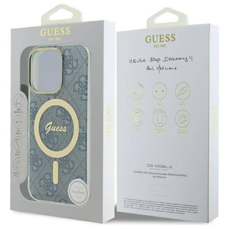 Original Handyhülle IPHONE 16 PRO MAX Guess Hardcase IML 4G MagSafe (GUHMP16XH4STB) blau