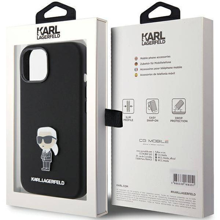 Etui Karl Lagerfeld Silicone Ikonik Metal Pin na iPhone 15 - czarne