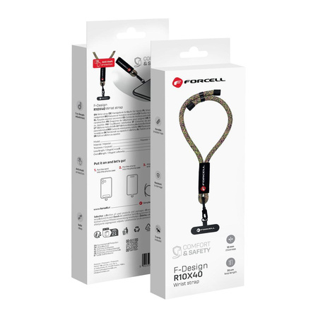 Smycz do telefonu na nadgarstek z regulacją długości Forcell F-Design R10X40 (max 20cm w pętli) zielono różowo fioletowa