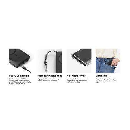 Bateria zewnętrzna (Powerbank) VEGER MagOn z ładowaniem indukcyjnym kompatybilny z MagSafe 15W - 10 000mAh PD 22,5W biały (VP1151 / W1151)