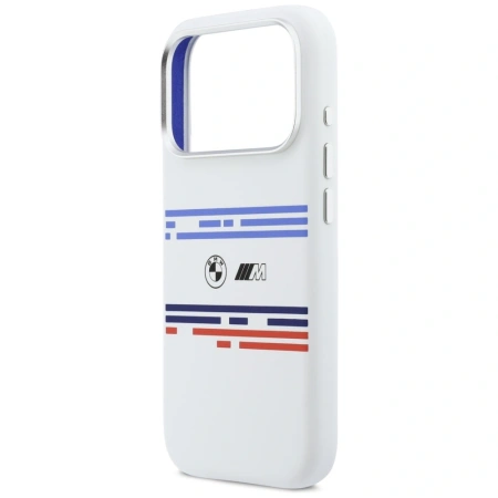Etui BMW M Silicon Horizontal Line MagSafe na iPhone 17 Pro- białe