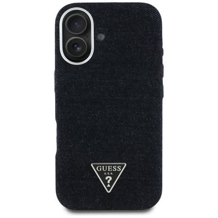 Original Handyhülle IPHONE 16 Guess Denim Triangle Logo MagSafe schwarz