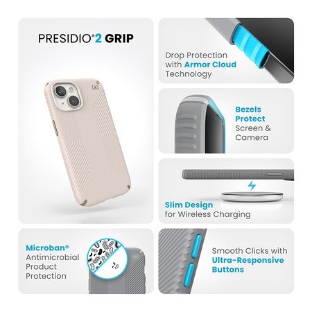 Speck Presidio2 Grip - Etui iPhone 16e /  iPhone 15 / iPhone 14 / iPhone 13 (Bleached Bone / Heirloom Gold / Hazel Brown)