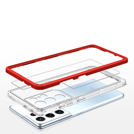 Clear 3in1 etui do Samsung Galaxy S21 Ultra 5G żelowy pokrowiec z ramką czerwony