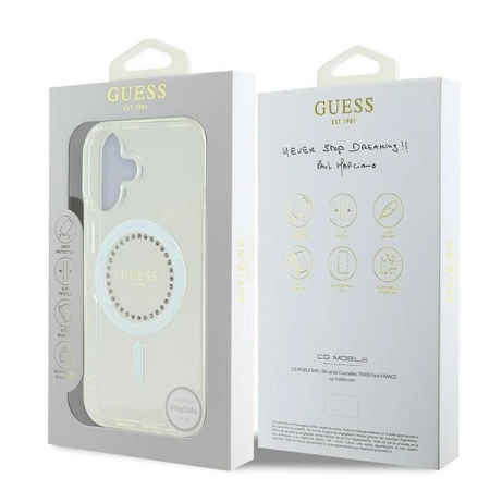 Guess IML Strass-MagSafe-Hülle für iPhone 16 – Weiß