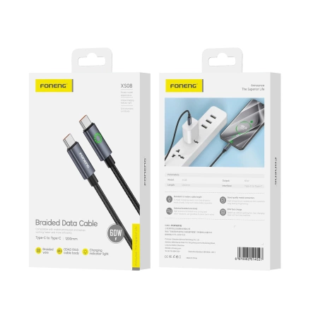 FONENG Kabel XS08 USB-C - USB-C PD 60W 1.2M schwarz