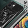Hybrid Armor Camshield Panzerhülle für iPhone 16 mit Kameraabdeckung und Ständer – Schwarz