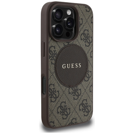 Original Case IPHONE 16 PRO Guess 4G Circle Classic Logo MagSafe brown