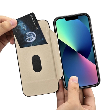 iCarer CE Oil Wax Premium Leather Folio Case skórzane etui iPhone 14 Plus z klapką magnetyczne MagSafe czarny (AKI14220707-BK)