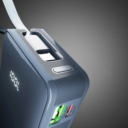 Powerbank SBS 10000 mAh 20W mit integriertem USB-C-Kabel und Digitalanzeige - dunkelgrau