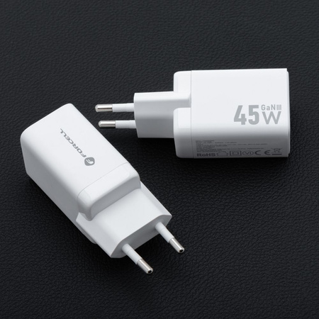 Ładowarka sieciowa do telefonu Forcell F-Energy Mini GaN III USB C + USB A PD QC4.0 45W VT-36 biała
