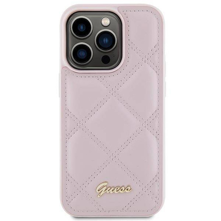 Guess Quilted Metal Logo Hülle für iPhone 15 Pro – Rosa