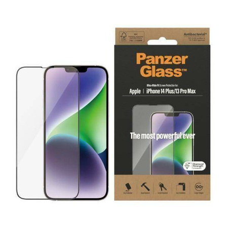 Gehärtetes Glas 5D IPHONE 14 PLUS / 13 PRO MAX PanzerGlass Ultra-Wide Fit Screen Protection Antibacterial (2773)