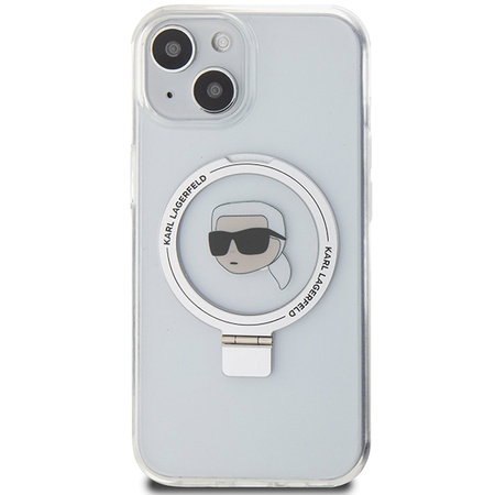 Karl Lagerfeld KLHMP15SHMRSKHH iPhone 15 6,1&quot; weiß/weiß Hardcase Ring Stand Karl Head MagSafe