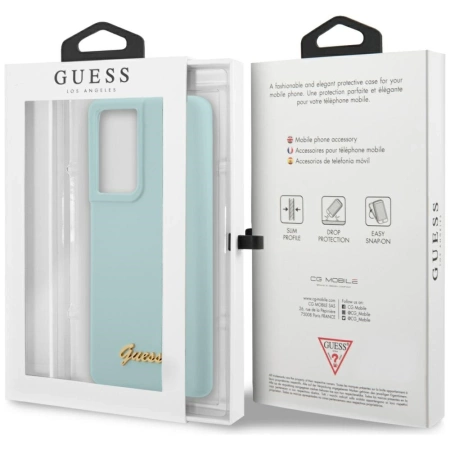Guess GUHCS21LLSLMGLB S21 Ultra G998 niebieski/blue hardcase Silicone Script Metal Logo