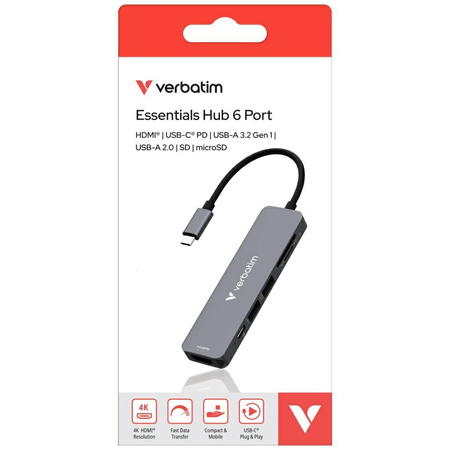 Adapter Hub Verbatim USB-C/HDMI/USB-A     3.2/USB-A 2.0/SD/microSD aluminiowy 32156