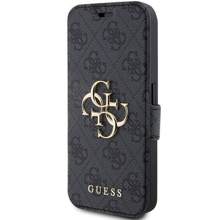 Oryginalne Etui APPLE IPHONE 15 PRO Guess Book 4G Metal Gold Logo (GUBKP15L4GMGGR) szare