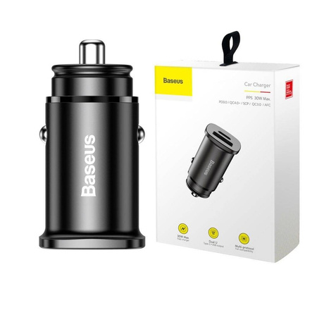 Szybka ładowarka samochodowa 2xUSB Baseus  Square metal A+A 30W  Dual QC 3.0  Quick inteligentna Car Charger czarna CCALL-DS01