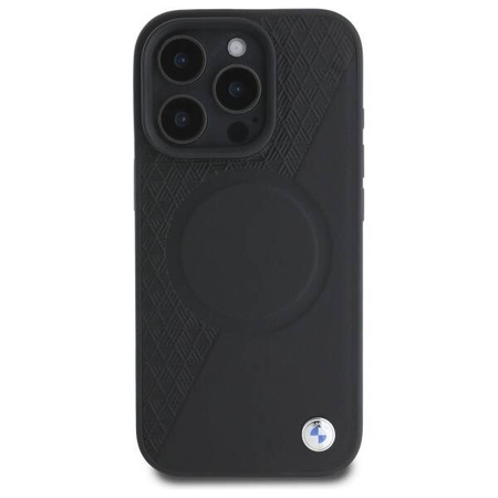 Original Handyhülle IPHONE 16 PRO MAX BMW Hardcase Signature Leather Half Textured & Circle MagSafe (BMHMP16X23RTPK) schwarz