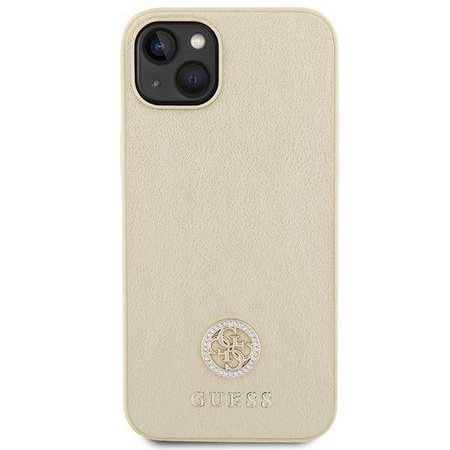 Guess Leder 4G Metal Logo Strass Hülle für iPhone 15 – Gold