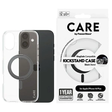 Etui CARE by PanzerGlass Feature Kickstand Case z MagSafe na iPhone 16 Plus - czarne