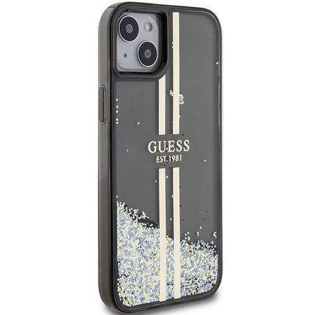 Oryginalne Etui GUESS Hardcase GUHCP15MLFCSEGK do iPhone 15 Plus (Liquid Glitter Gold Stripes / czarny)