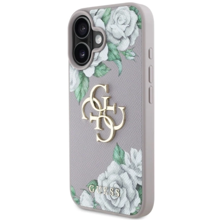 Guess Grained Roses Big 4G Logo iPhone 16 Case - Purple