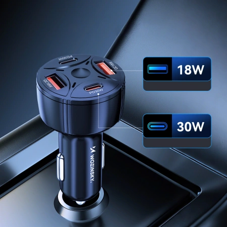 Wozinsky WLS-04 Kfz-Ladegerät 2xUSB-C 2xUSB-A - Schwarz