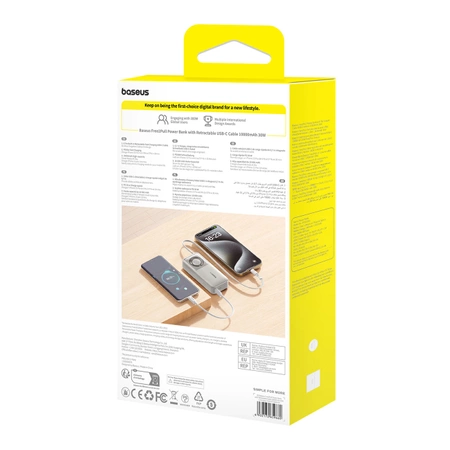 Baseus Free2Pull 10000mAh 30W powerbank with USB-C port and retractable USB-C cable - gray