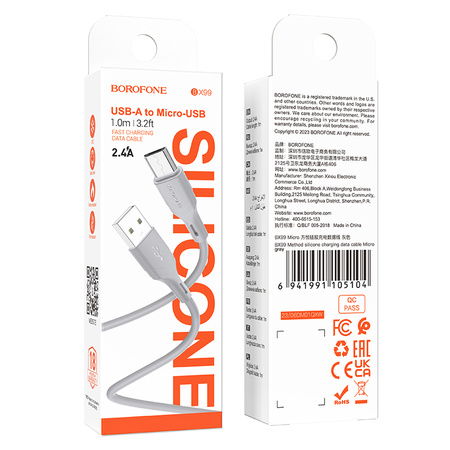 Borofone Kabel BX99 Method - USB na MicroUSB - 2,4A 1 metr szary