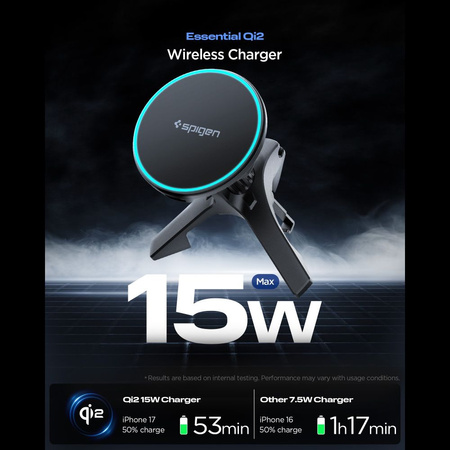 SPIGEN EV15MAQ ESSENTIAL MAGNETIC MAGSAFE VENT CAR MOUNT WIRELESS CHARGER 15W Qi2 BLACK
