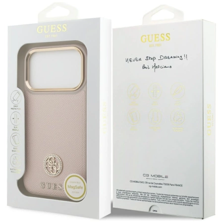 Etui Guess Grained Strass Logo MagSafe na iPhone 17 Pro - różowe