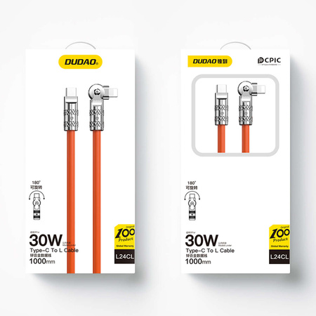 Winkelkabel USB-C - Lightning 30W 1m Drehung 180° Dudao - Orange