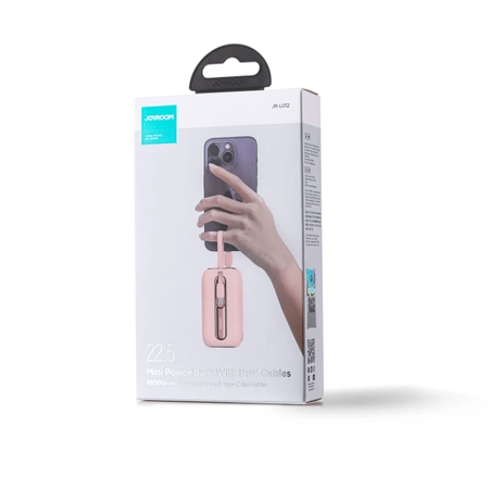 Joyroom mini powerbank 10000mAh Colorful Series 22.5W with 2 built-in USB C and Lightning cables pink (JR-L012)