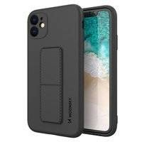 Wozinsky Kickstand Case elastyczne silikonowe etui z podstawką Samsung Galaxy A22 4G czarny