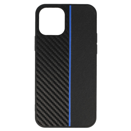 Tel Protect CARBON Case do Iphone 12 Pro Max Czarny z niebieskim paskiem