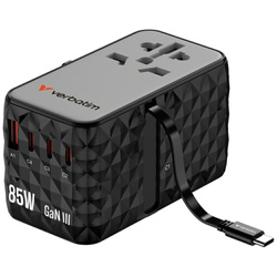 Verbatim Adapter podróżny EU/UK/US GaN   USB-A/3xUSB-C PD 85W CNT-02 czarny/black 32127