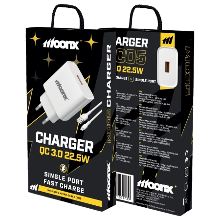 MOONX ładowarka sieciowa MC05 22,5W 1xUSB QC3.0 + kabel Micro Biały