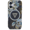 Case IPHONE 16 Guess Glitter Flowers Triangle Buttons MagSafe black
