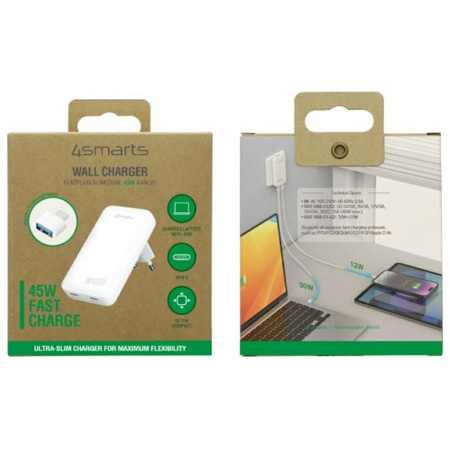 Ładowarka sieciowa 4smarts FlatPlug Slim Dual 45W GaN 2xUSB-C biały