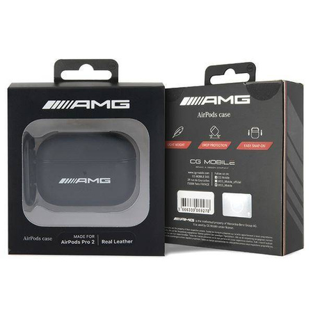 Original Handyhülle APPLE AIRPODS PRO 2 Mercedes AMG Cover Leather White Logo (AMAP2SLWK) schwarz