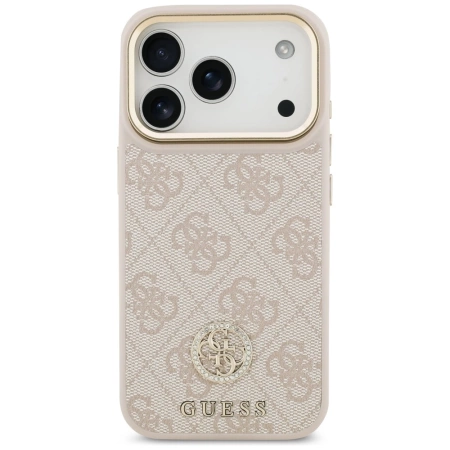 Etui Guess 4G Strass Logo & Big Strap Metal Buttons MagSafe na iPhone 17 Pro - różowe