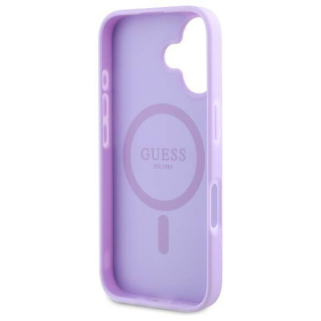 Original Handyhülle IPHONE 16 PLUS Guess Hardcase Saffiano Peony Classic Logo MagSafe (GUHMP16MPSAPSMEU) violett