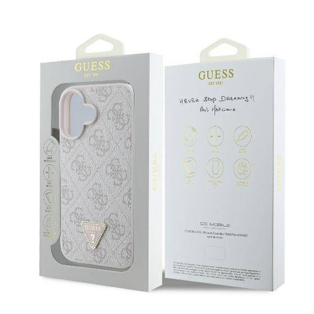 Guess GUHCP16SP4TDPP iPhone 16 6.1" różowy/pink hardcase Leather 4G Triangle Strass MagSafe