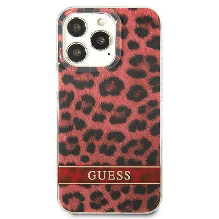Case IPHONE 13 PRO Guess Hardcase Leopard (GUHCP13LHSLEOR) red