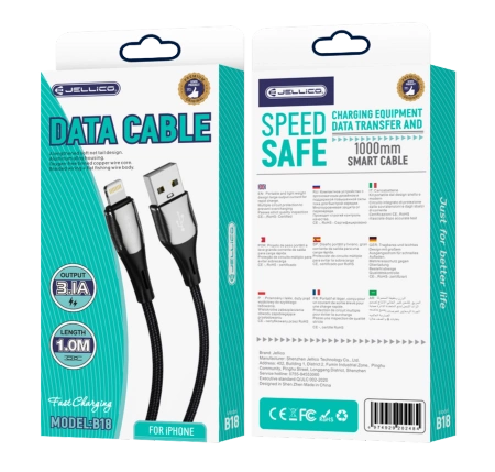 JELLICO cable B18 Lightning 3.1A 1M Black