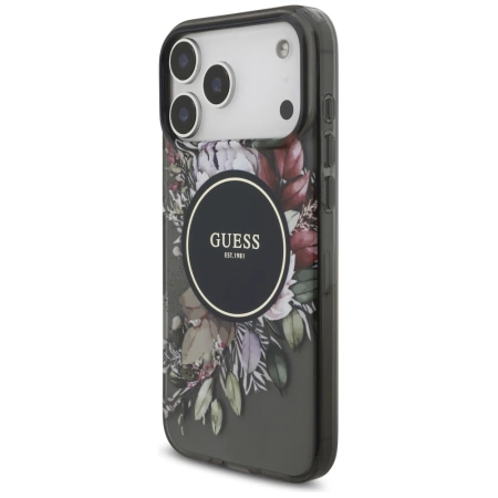 Guess IML Flowers Pearl Strap MagSafe case for iPhone 17 Pro Max - black