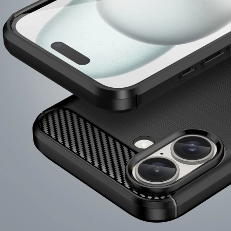 Carbon Case Silikonhülle für iPhone 16 Plus - Schwarz