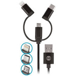Forever kabel 3w1 USB - Lightning + USB -C + microUSB 1,0 m 1,5A czarny